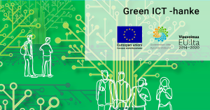 Green ICT -hankkeen banneri, jossa rahoittajalogot.